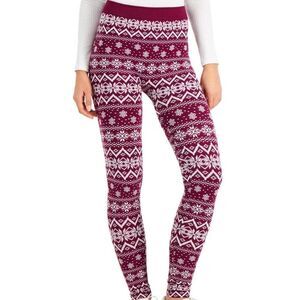 Hippie Rose Juniors' Printed Fleece Leggings - Wine Snowflake